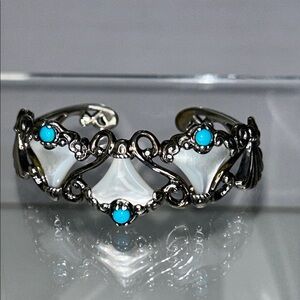 NWOT Carolyn Pollack Sterling Silver MOP Sleeping Beauty Turquoise Cuff Bracelet